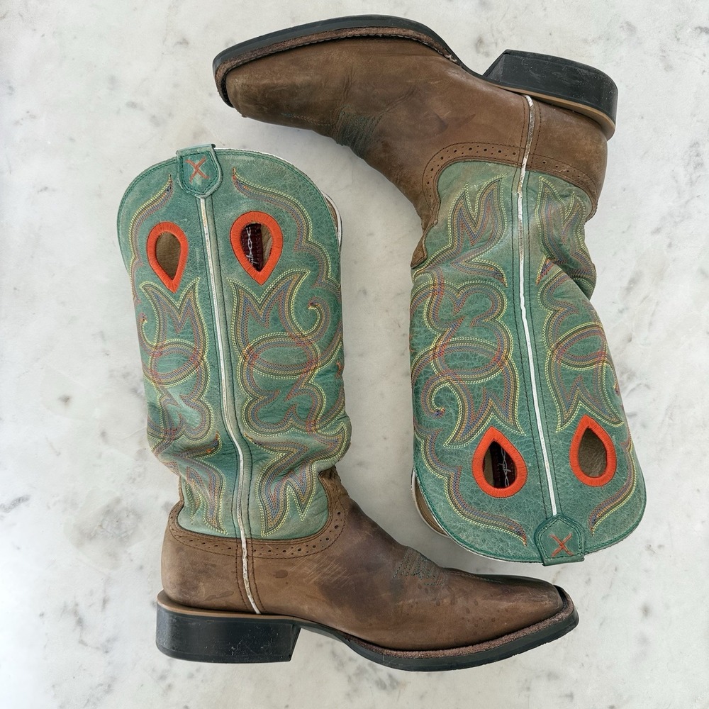 Twisted X WRS0004 Mens 8B Ruff Stock Western Boots Turquoise Brown Leather